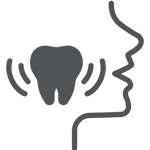A drawn icon of the profile of a face with a large tooth on the inside showing pain